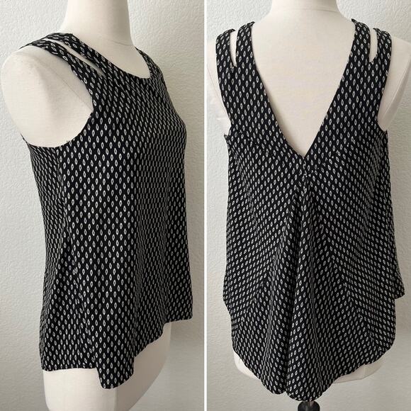 Leith leaf print double strap V-back tank top black ivory cream print - Picture 1 of 7